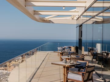 a restaurant overlooking the ocean