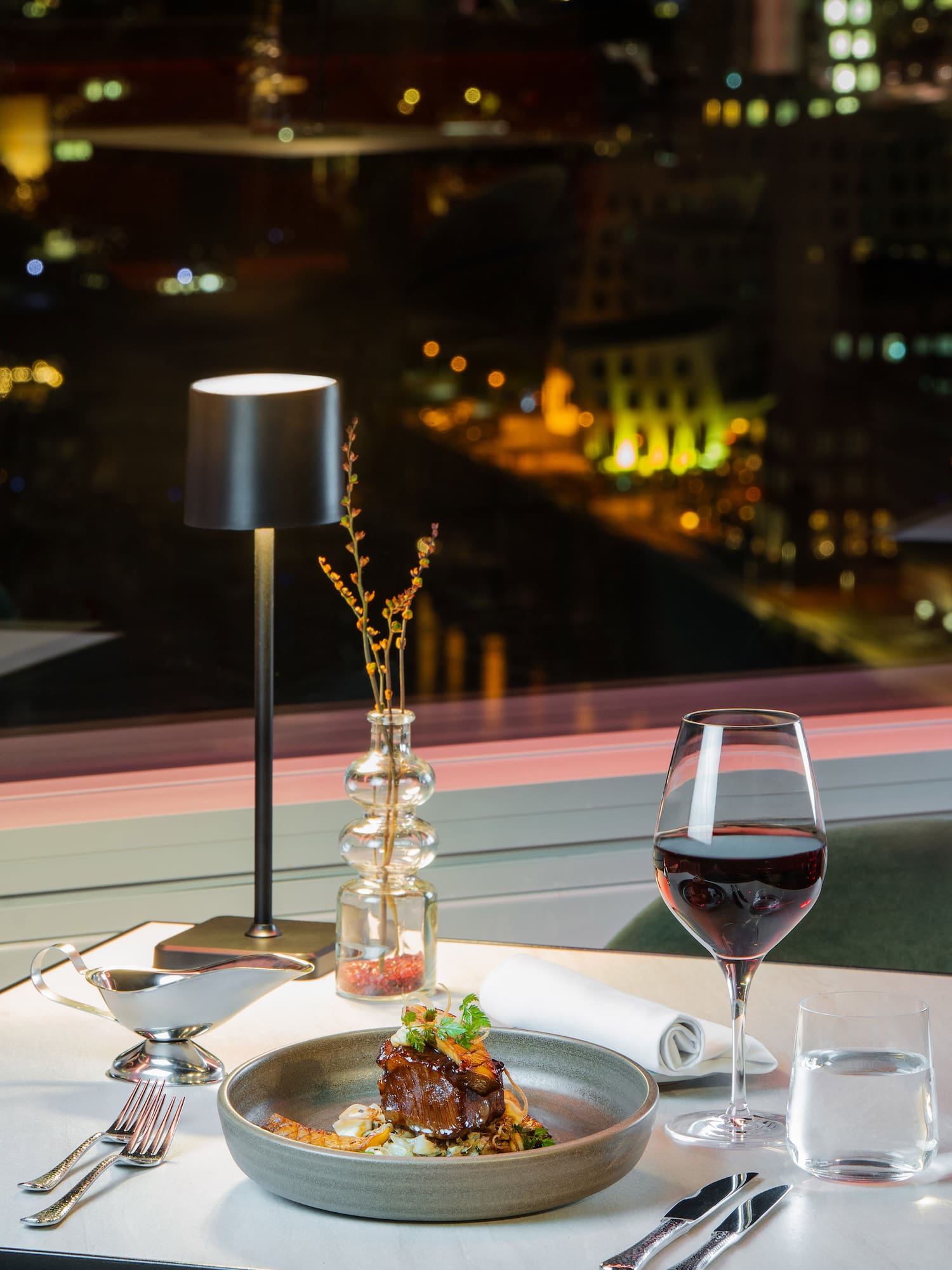 a table with food and wine on it