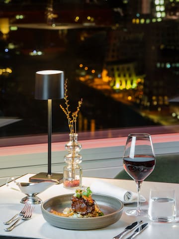 a table with food and wine on it