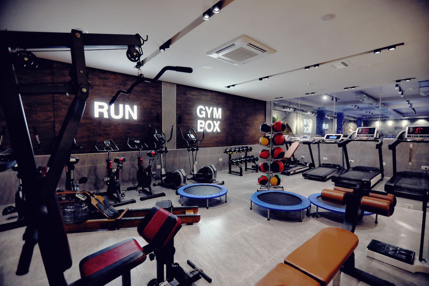 a room with exercise equipment