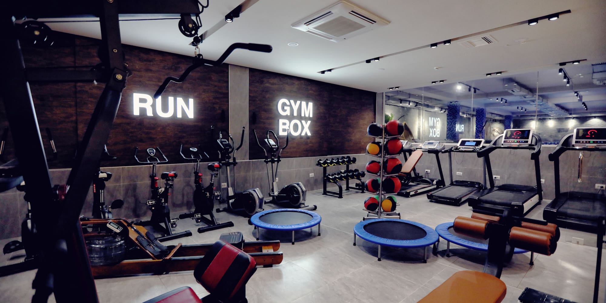 a room with exercise equipment