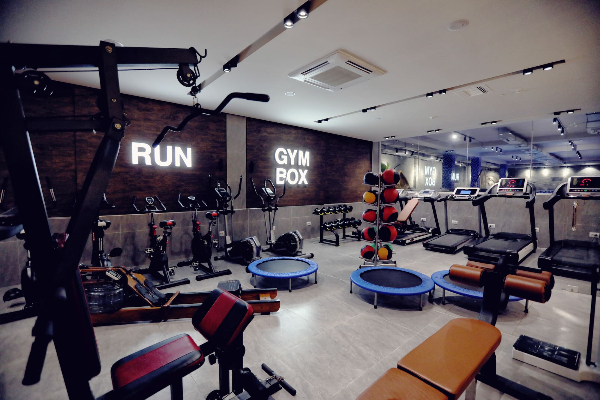 a room with exercise equipment