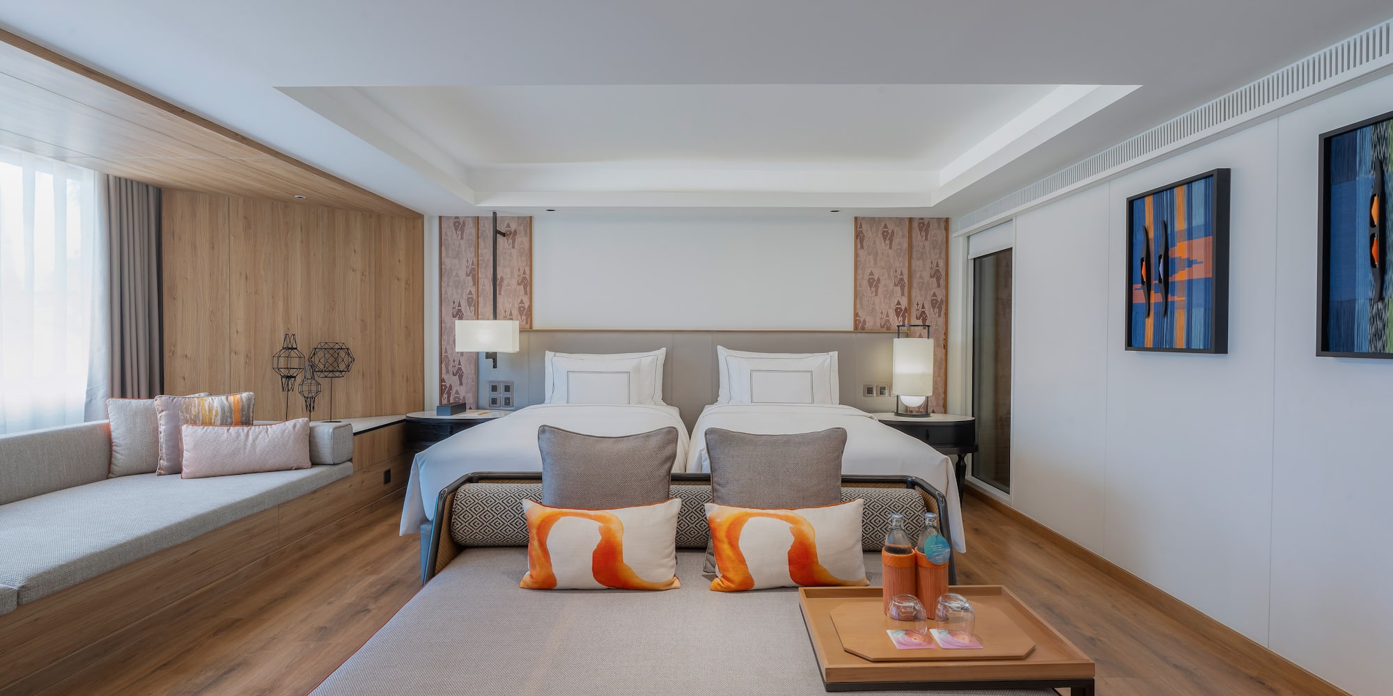 a room with a bed and a table