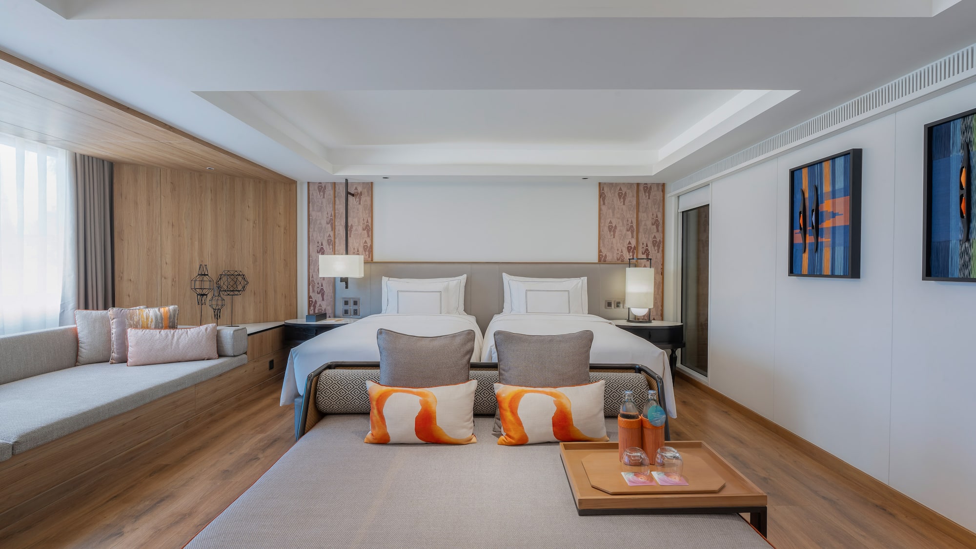 a room with a bed and a table