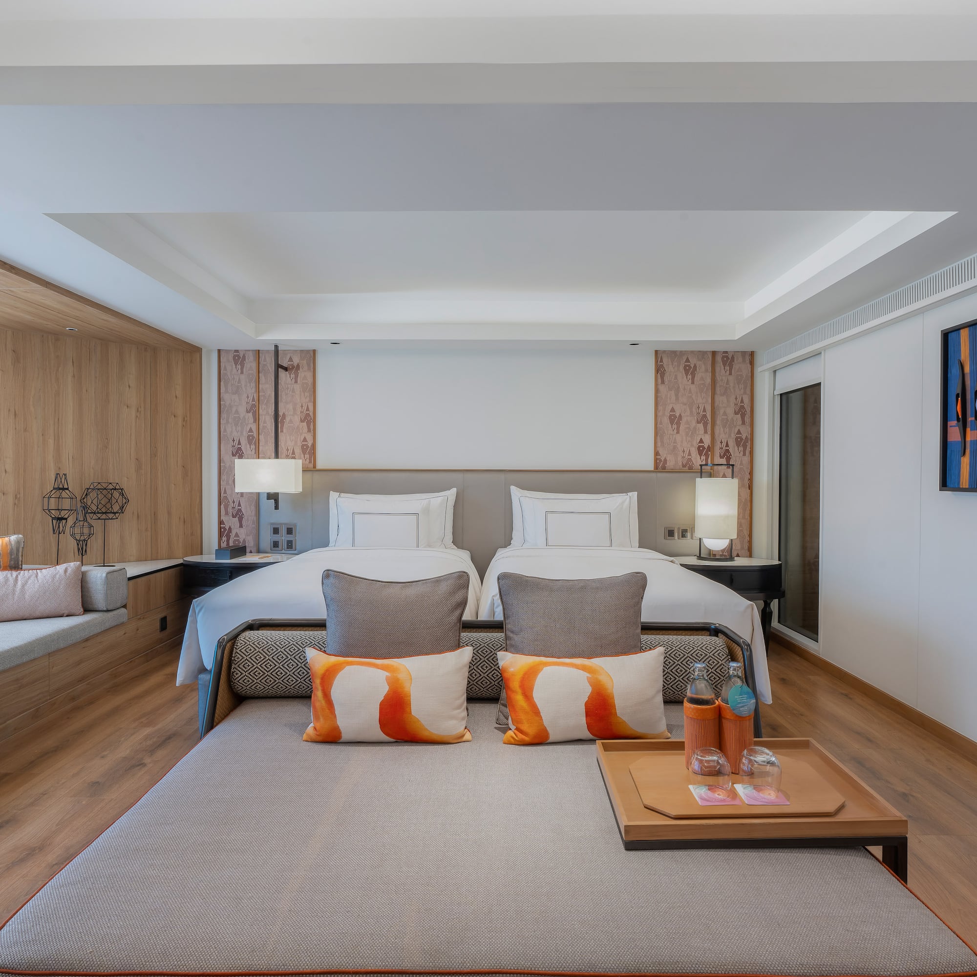 a room with a bed and a table