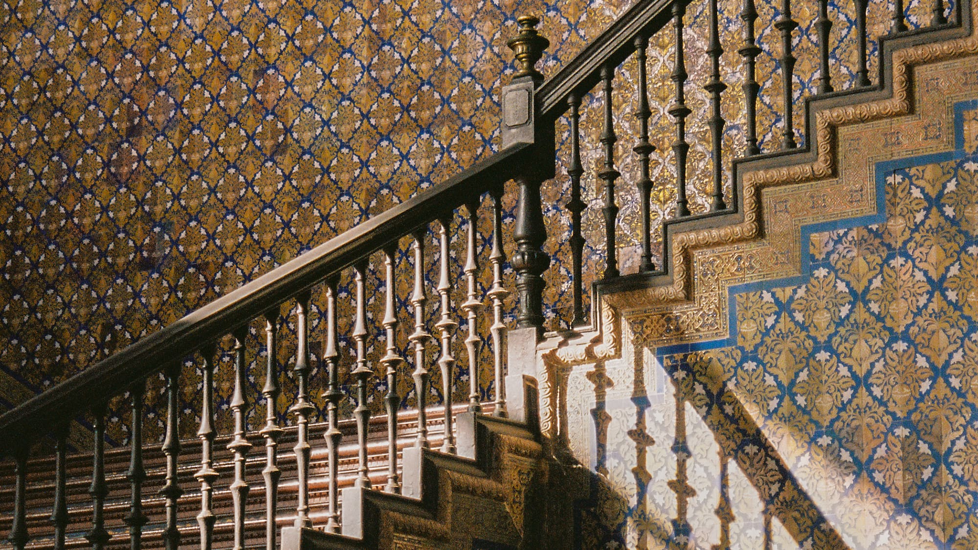 a staircase with a railing