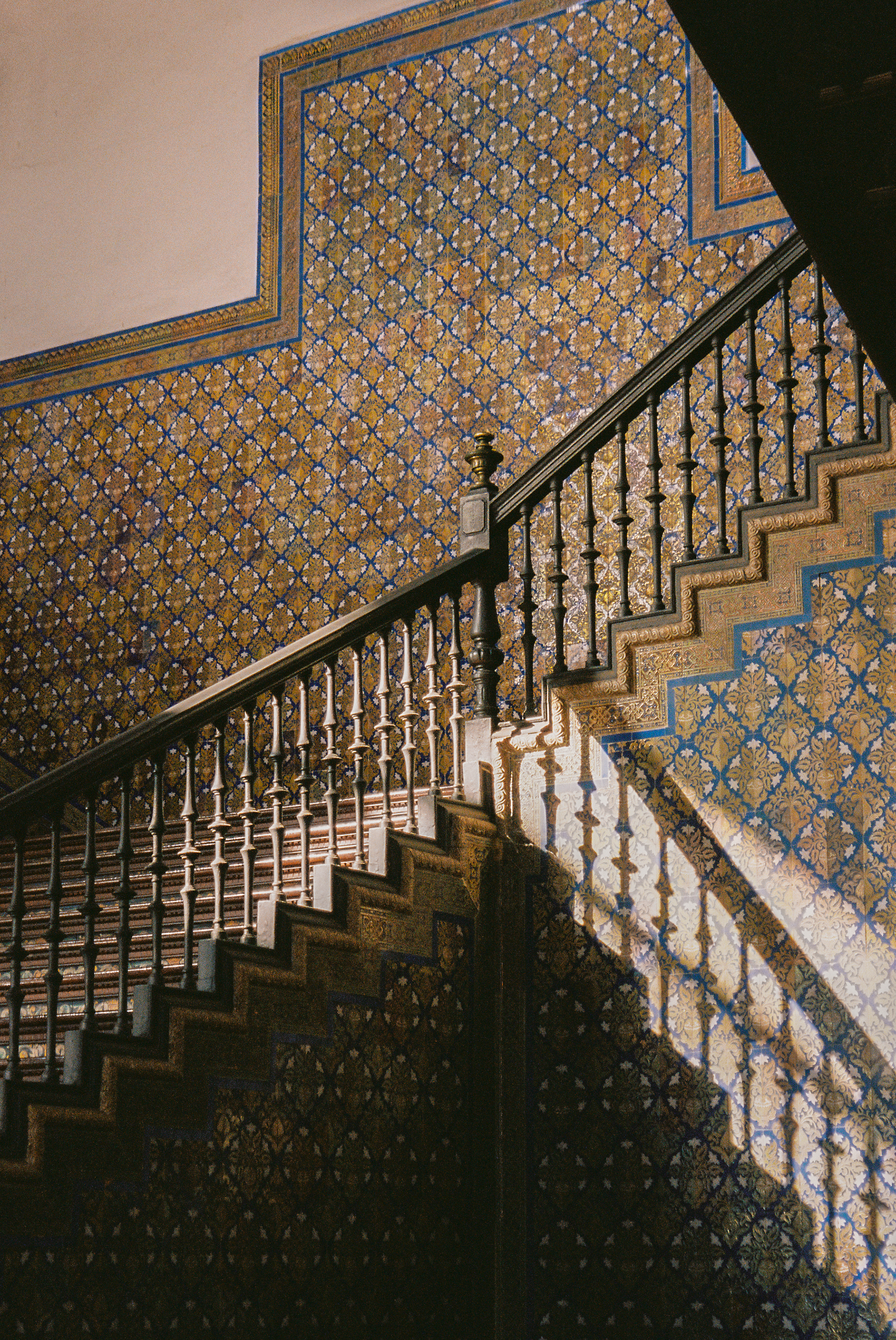 a staircase with a railing