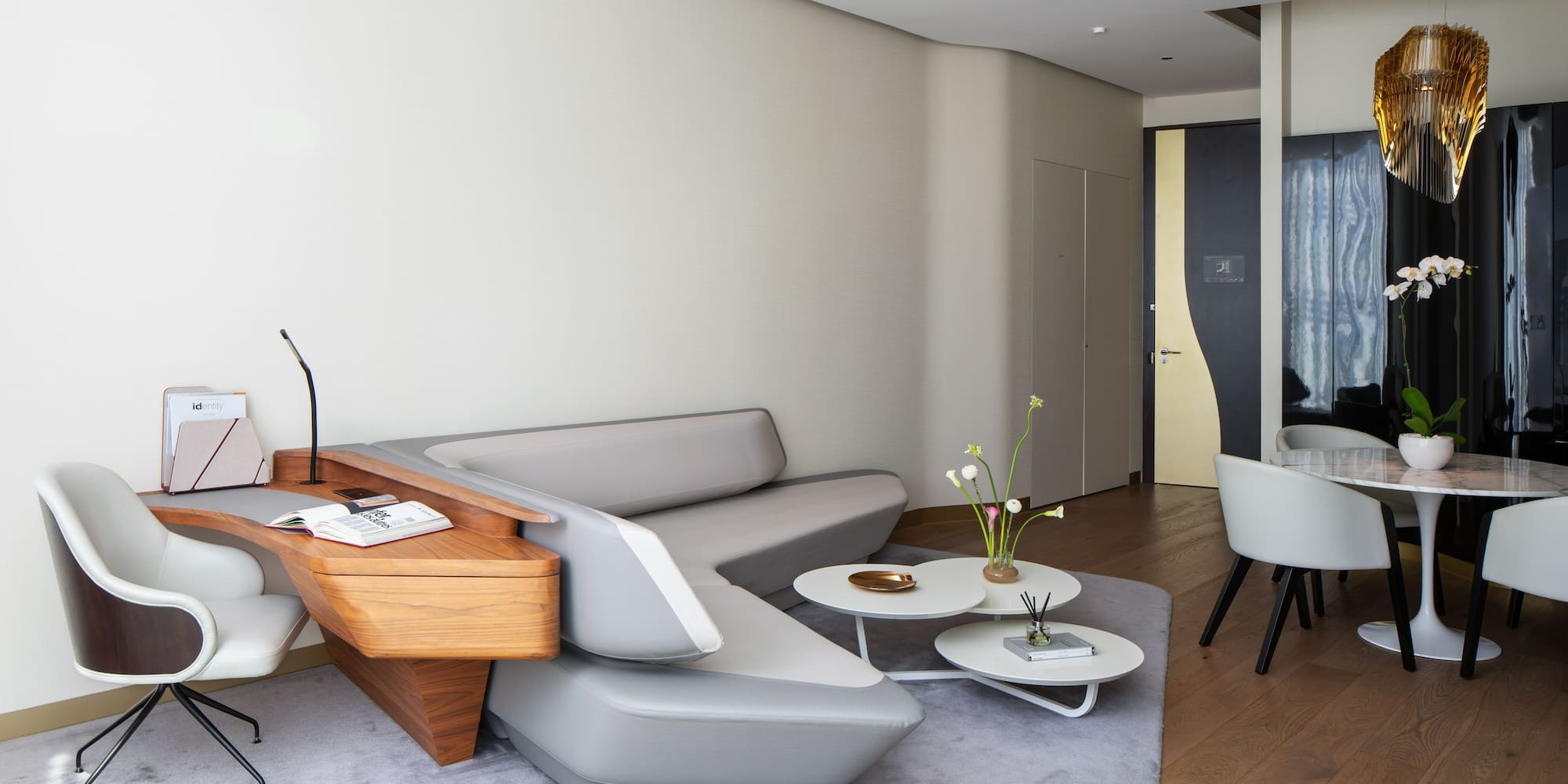 a living room with a couch and a table