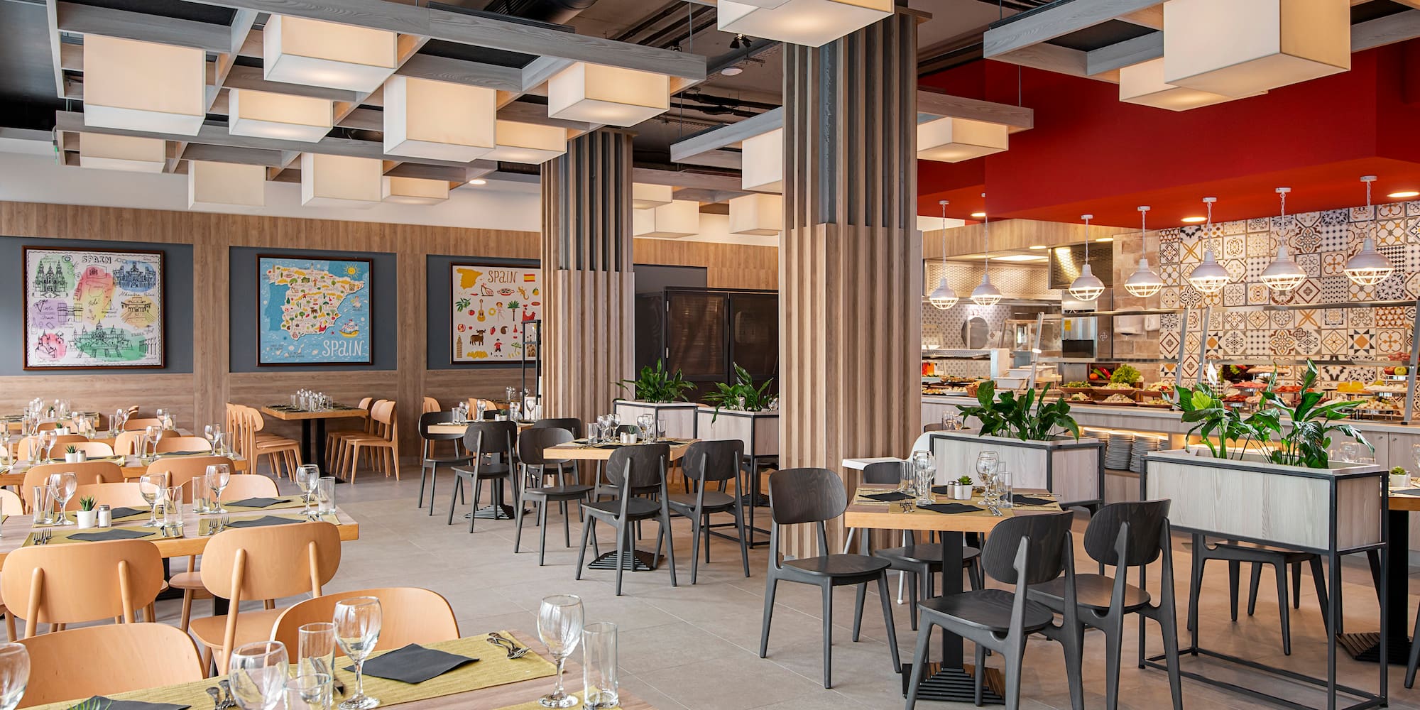 a restaurant with tables and chairs