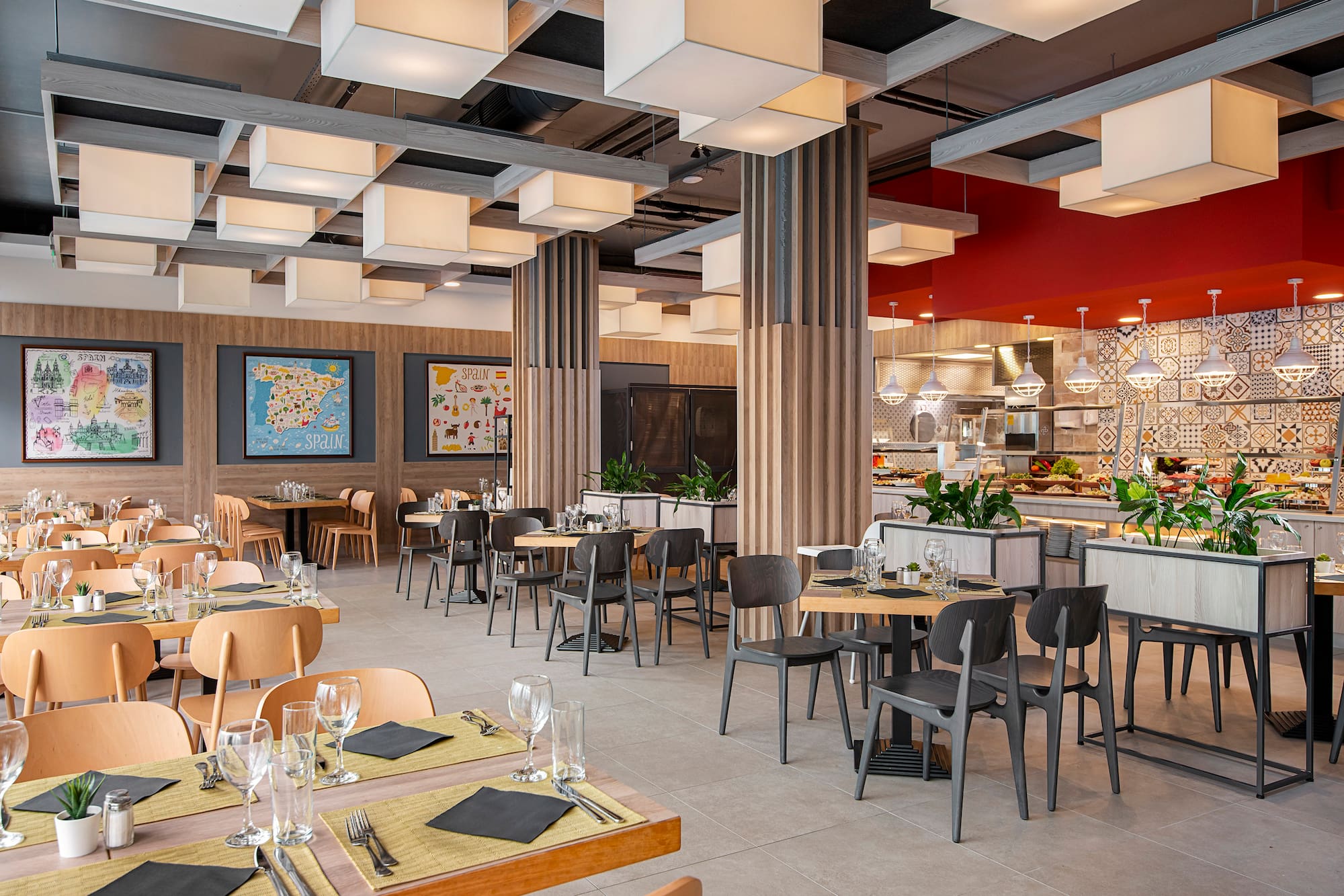 a restaurant with tables and chairs