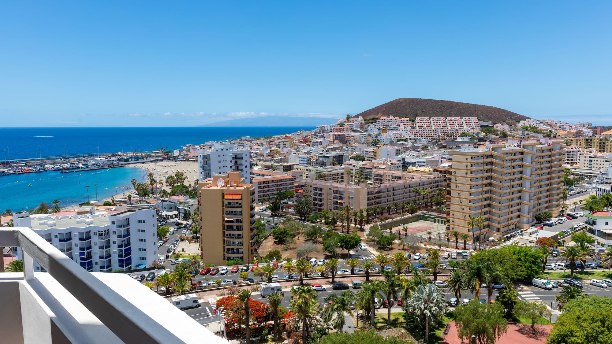 a city with a beach and trees