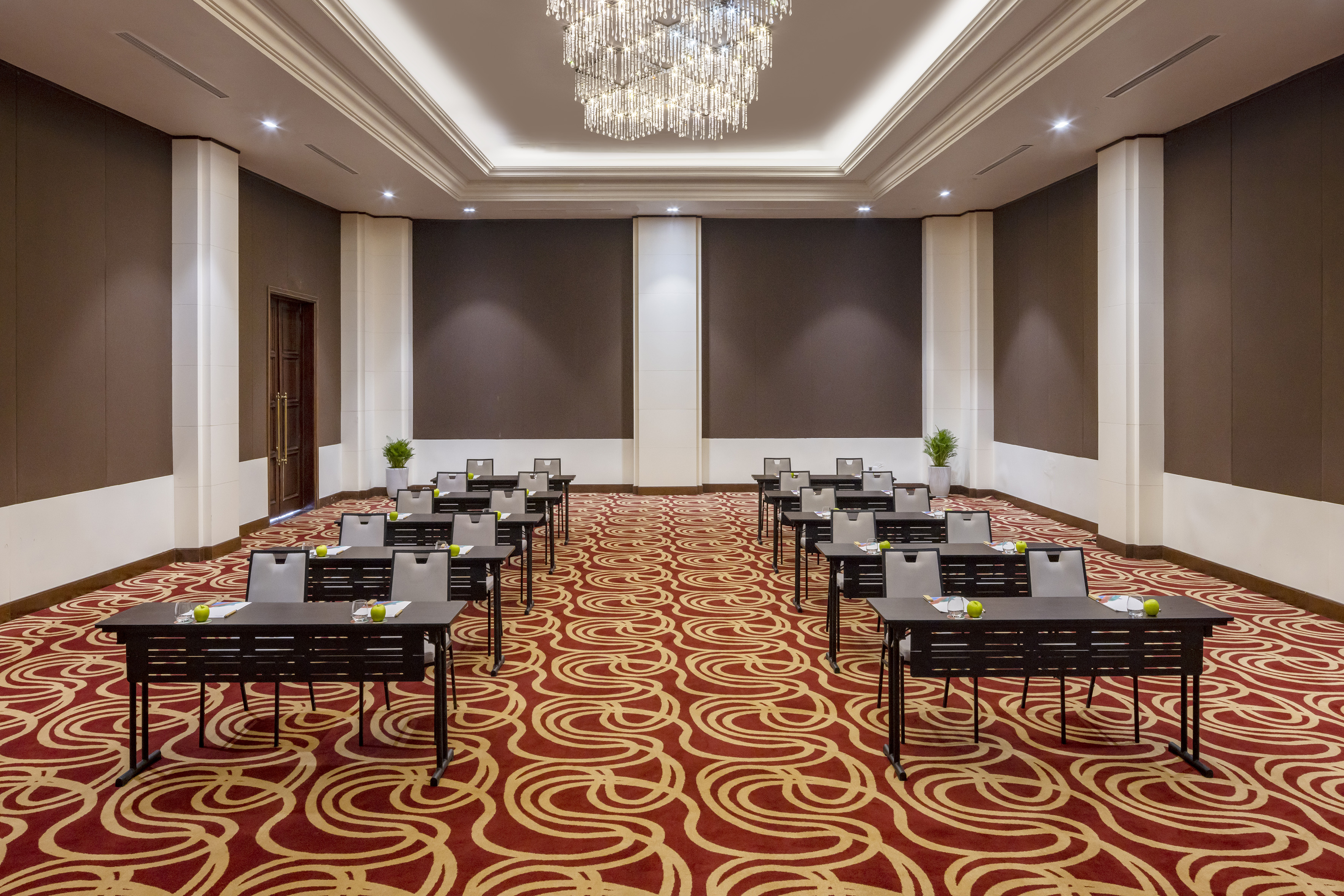 a room with tables and chairs