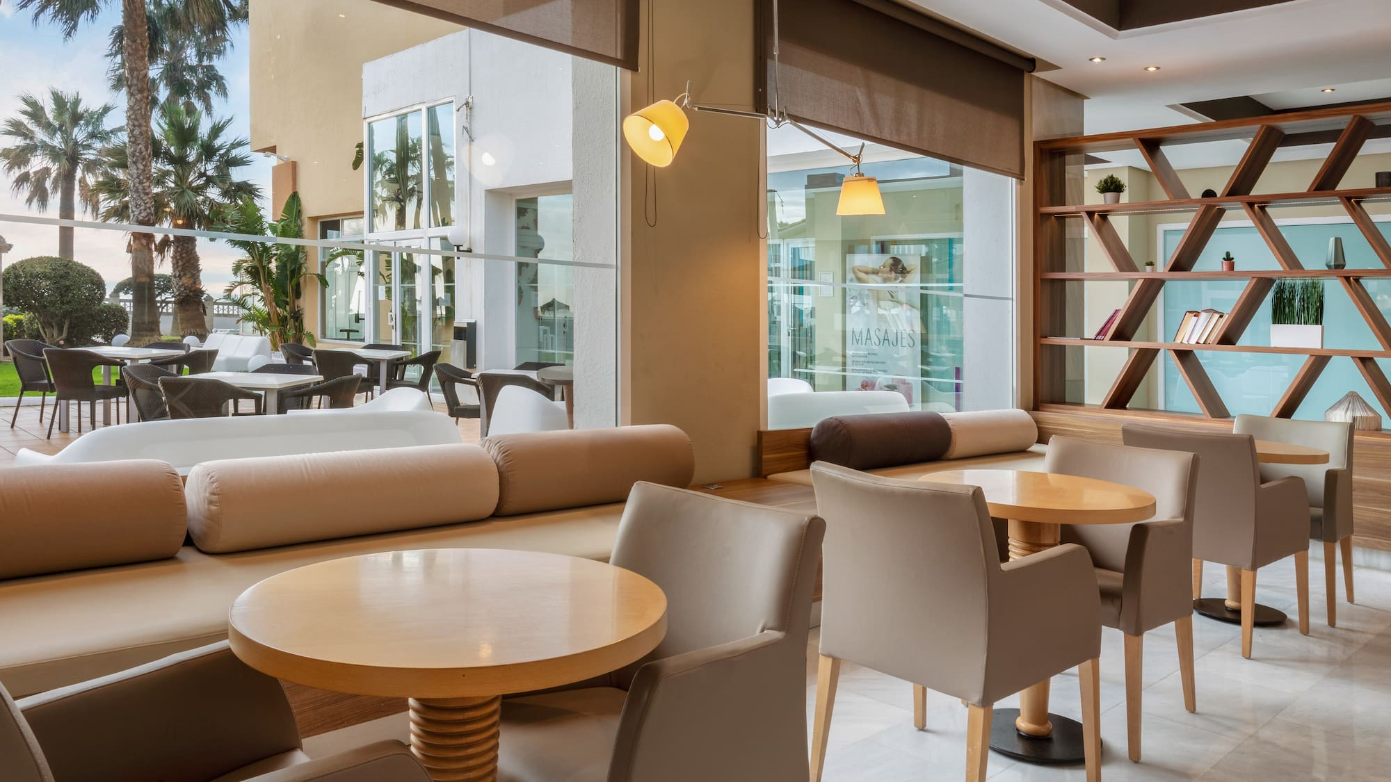 a room with tables and chairs