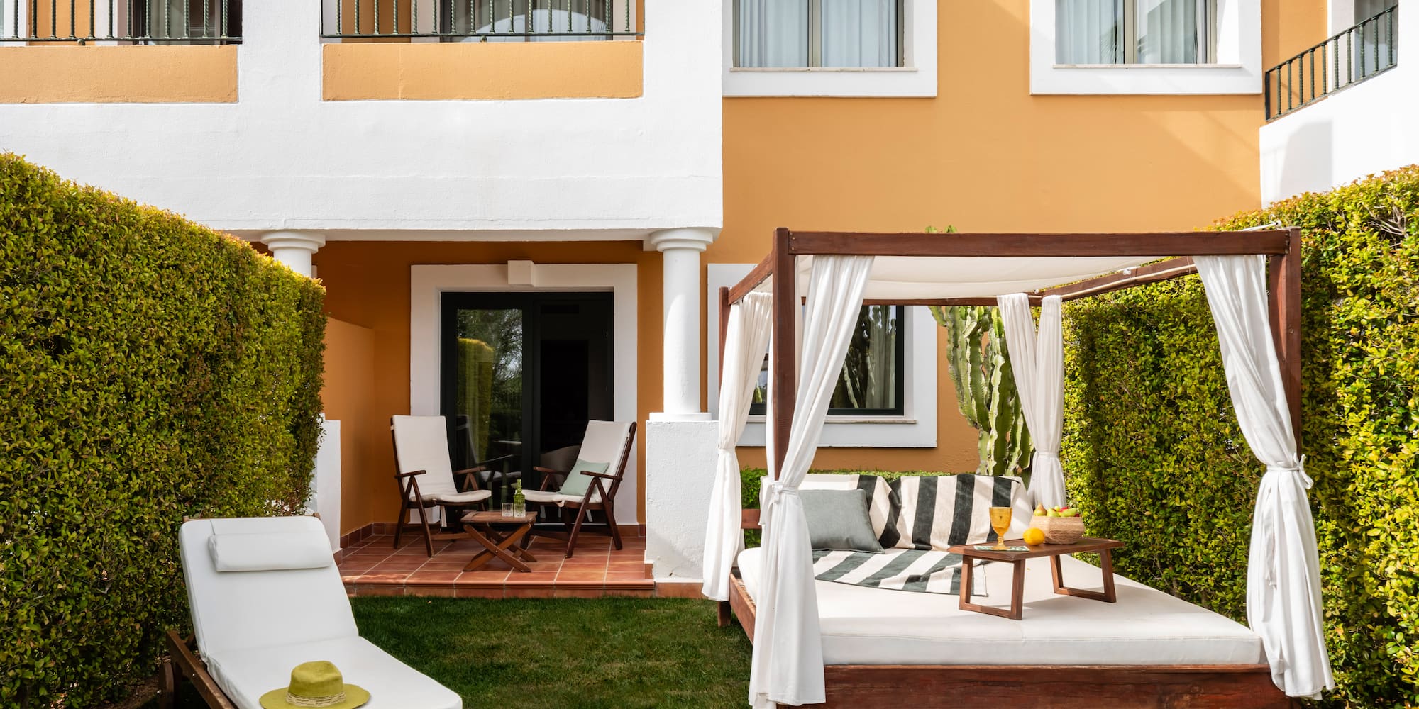 a bed outside of a building