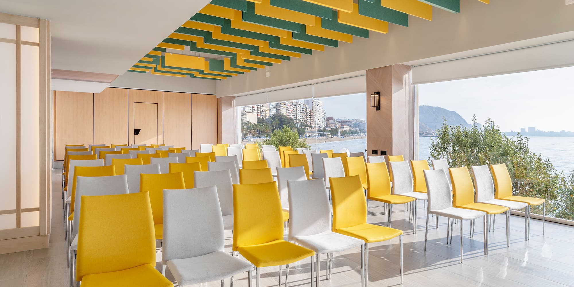 a room with many chairs