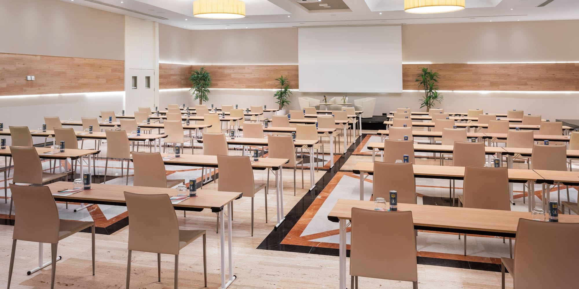 a room with tables and chairs