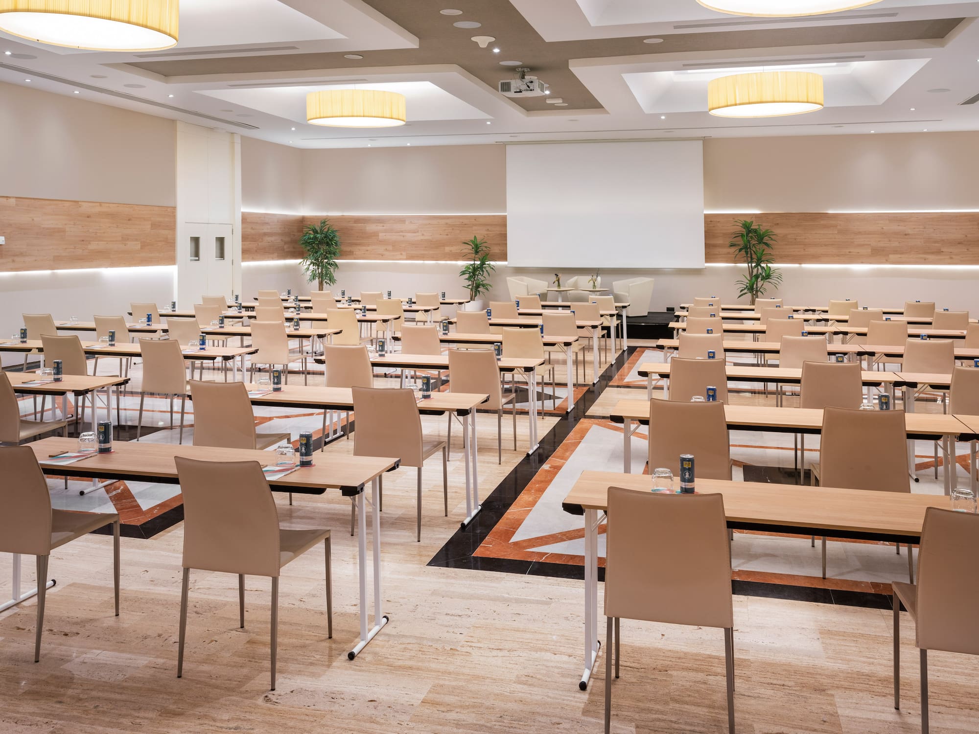 a room with tables and chairs