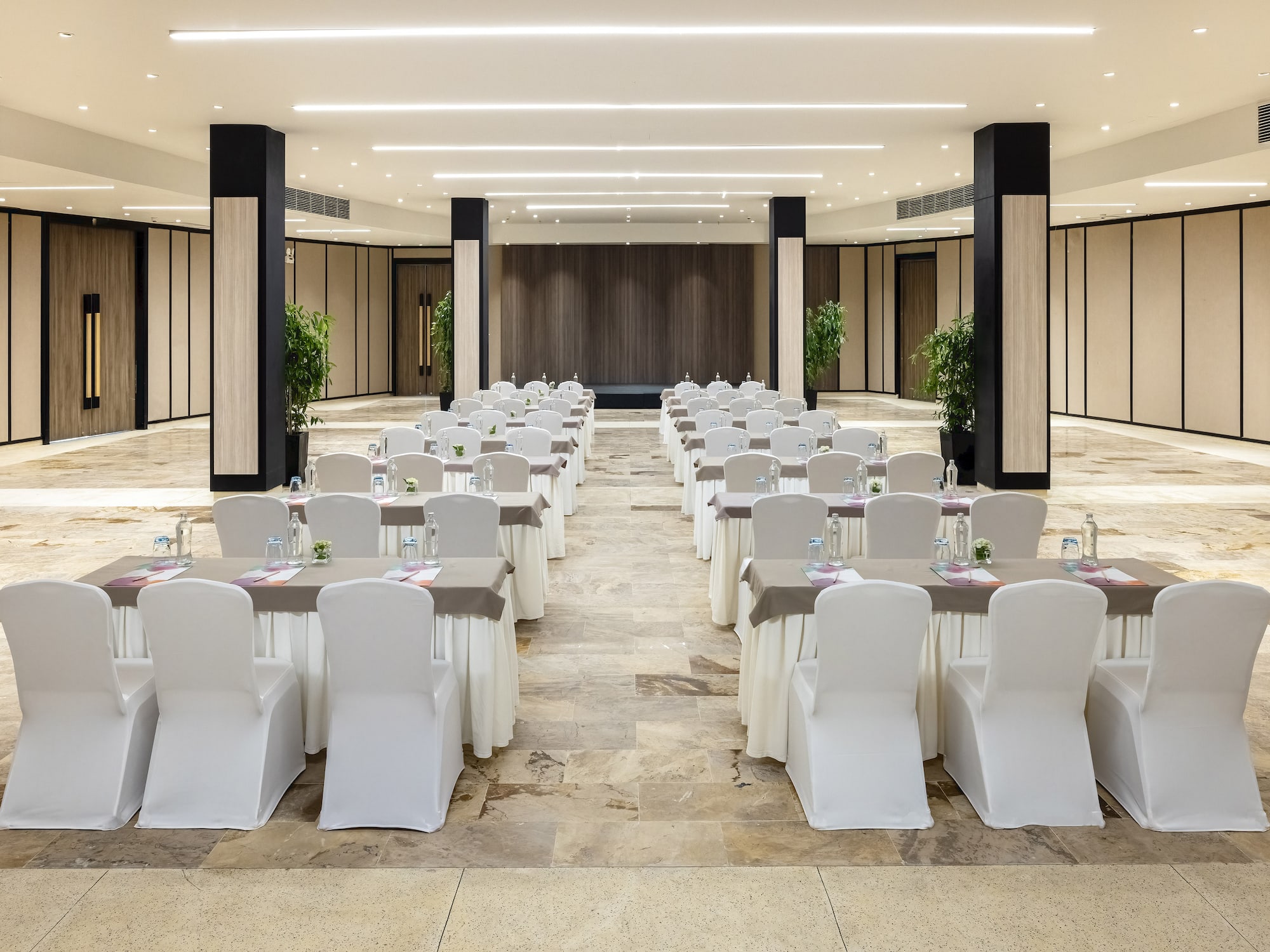 a room with tables and chairs