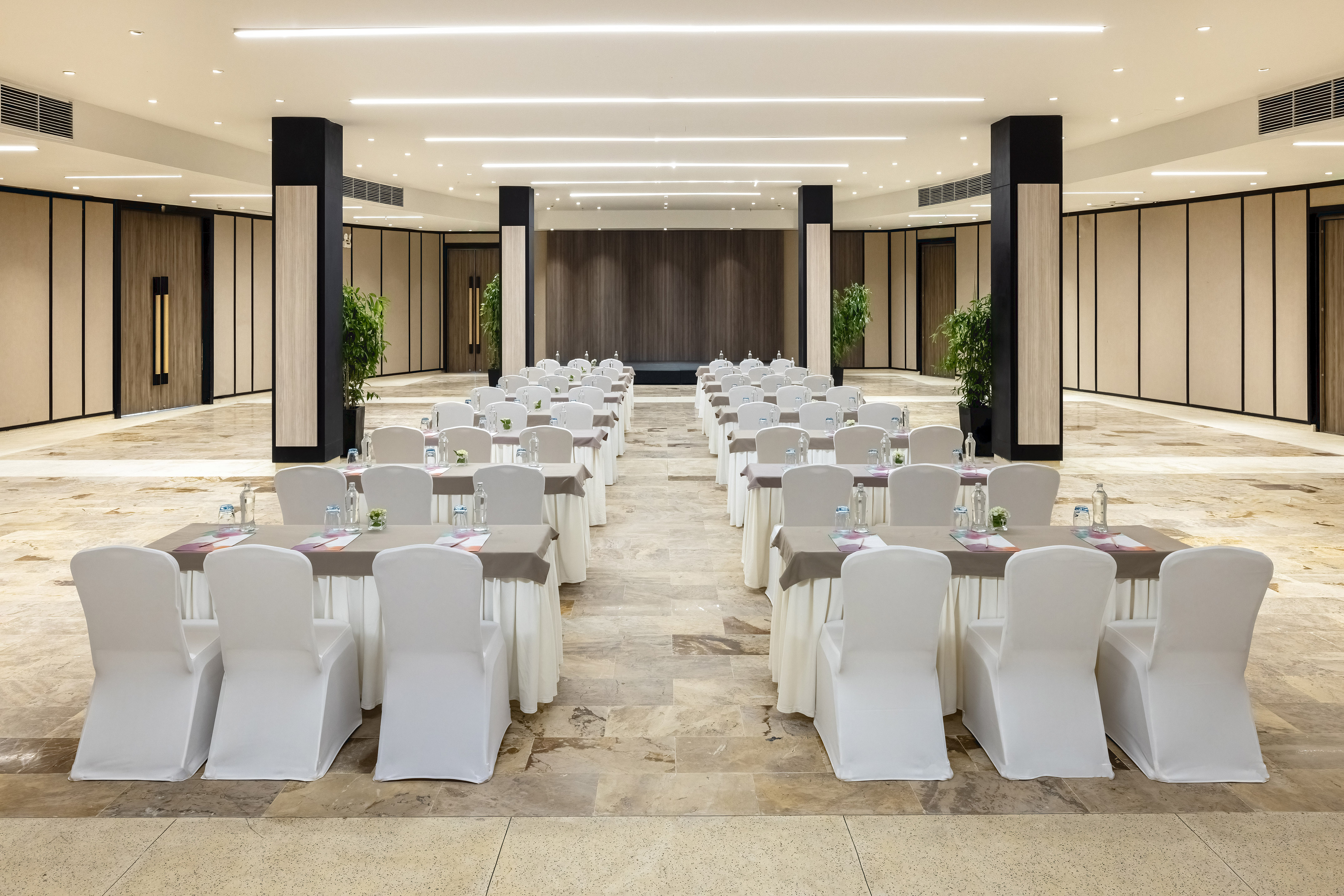 a room with tables and chairs