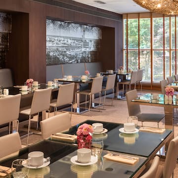 a room with tables and chairs