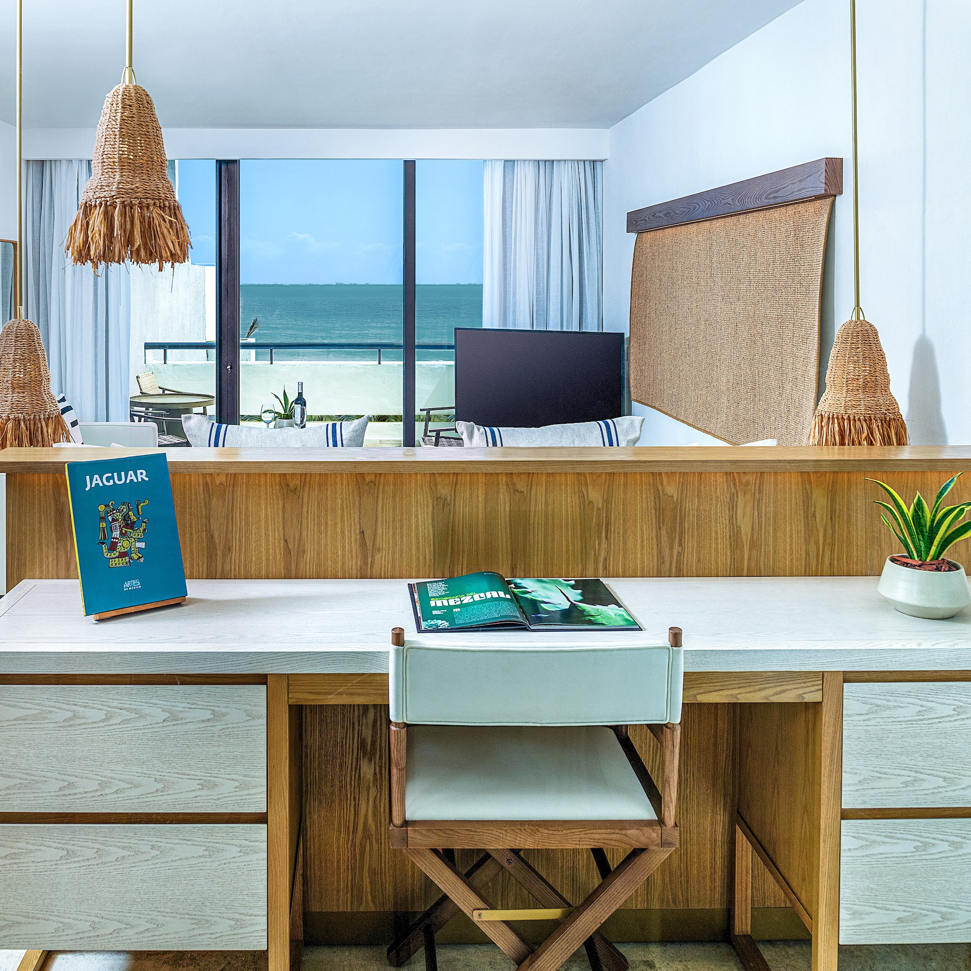 a desk with a book on it