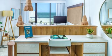 a desk with a book on it