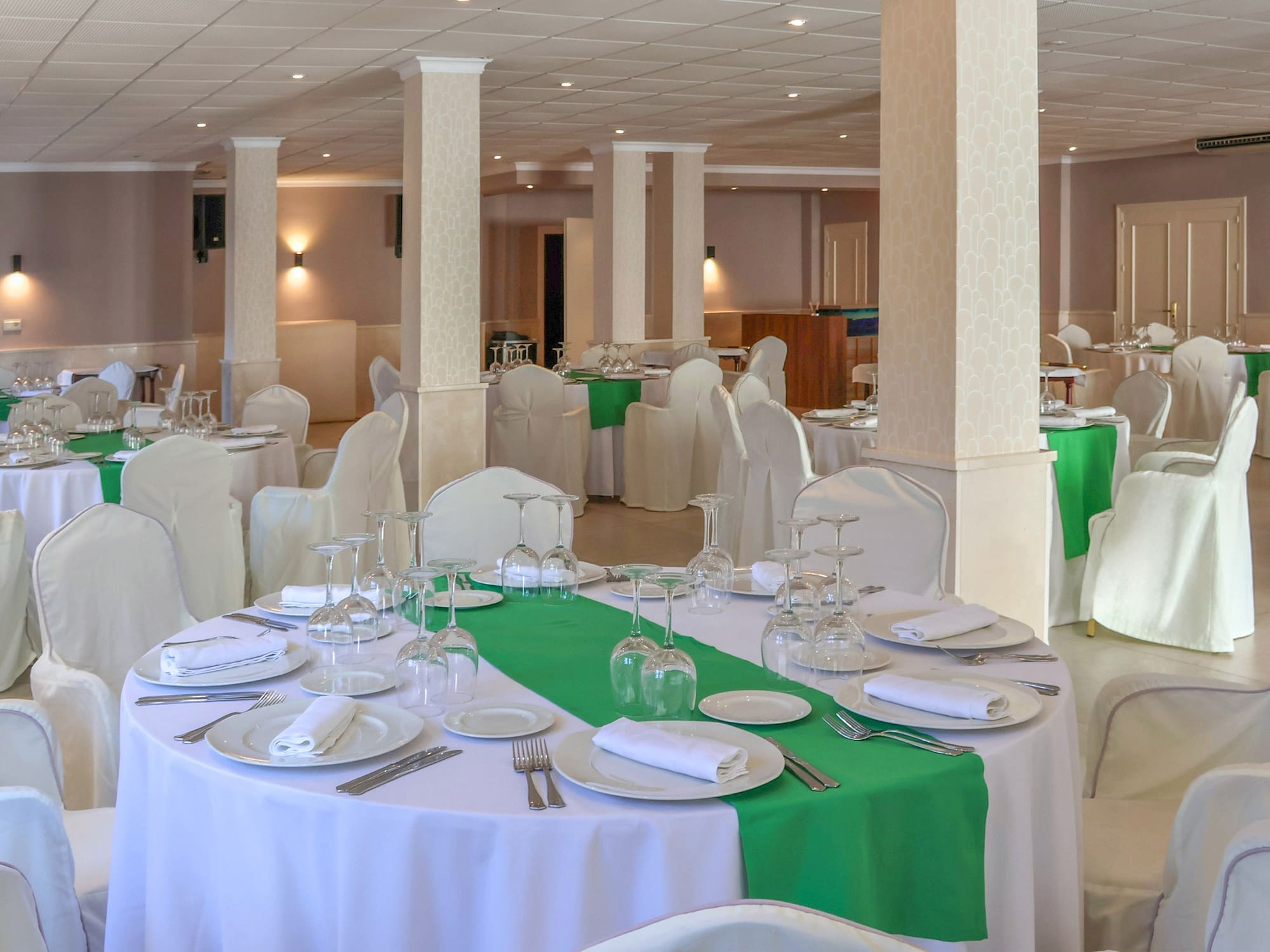 a room with tables and chairs