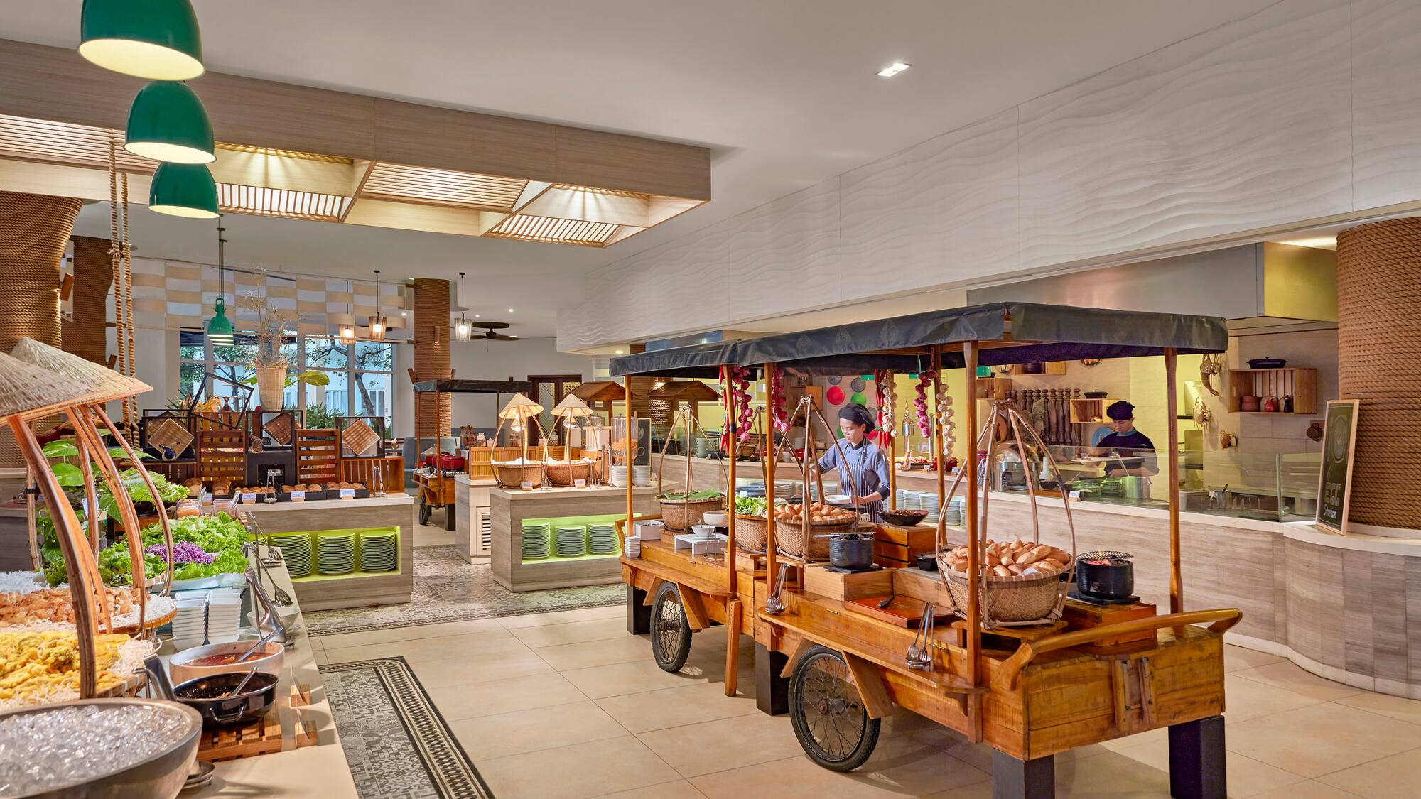 a food cart in a restaurant