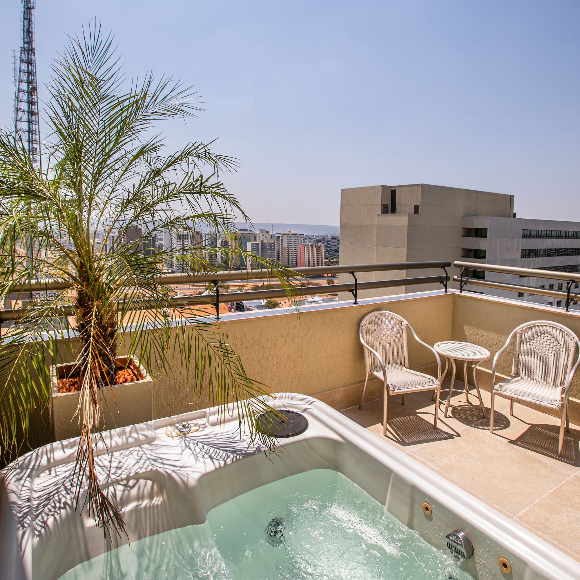 a hot tub on a rooftop