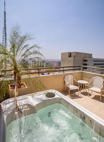 a hot tub on a rooftop