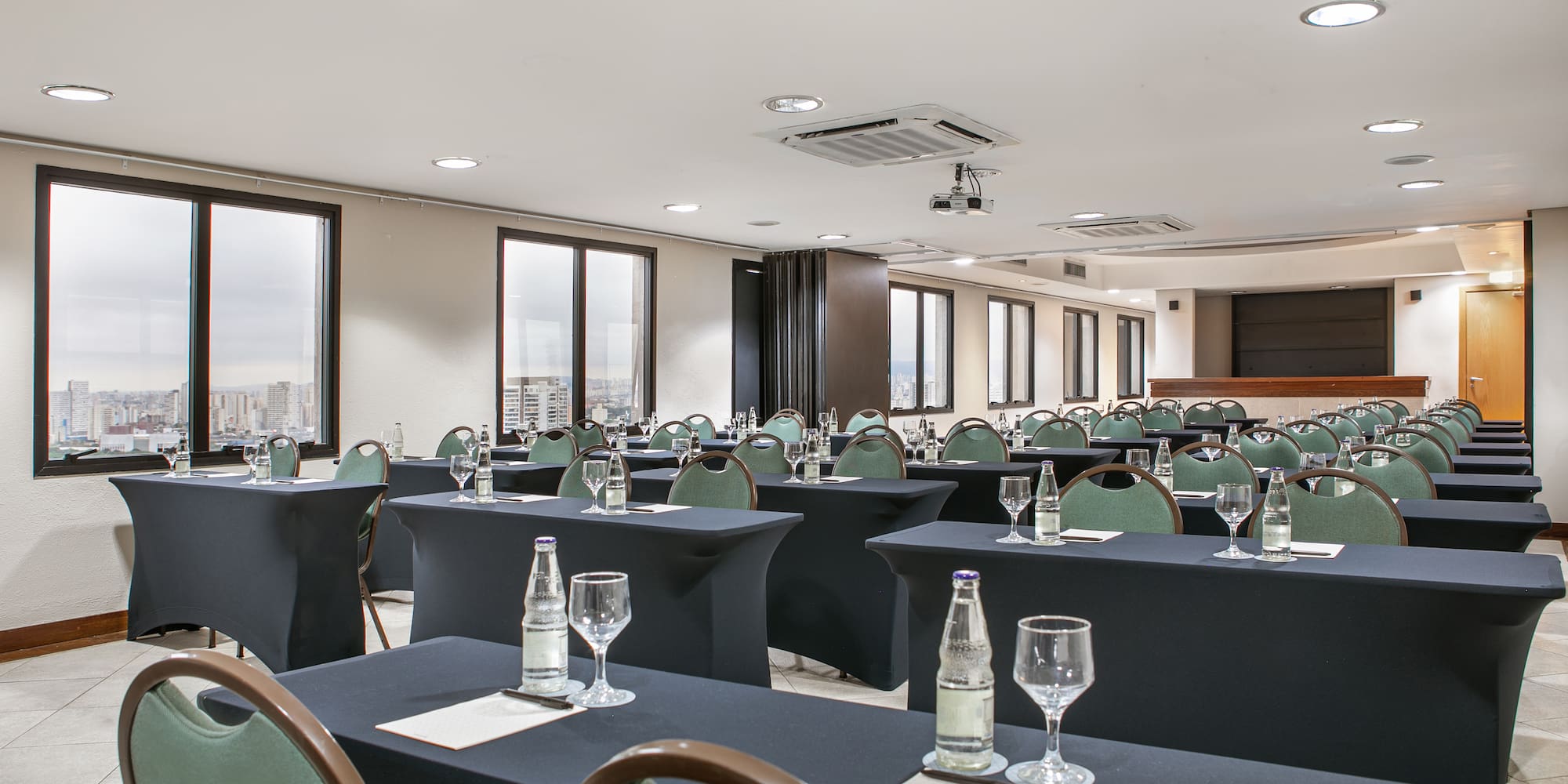 a room with tables and chairs