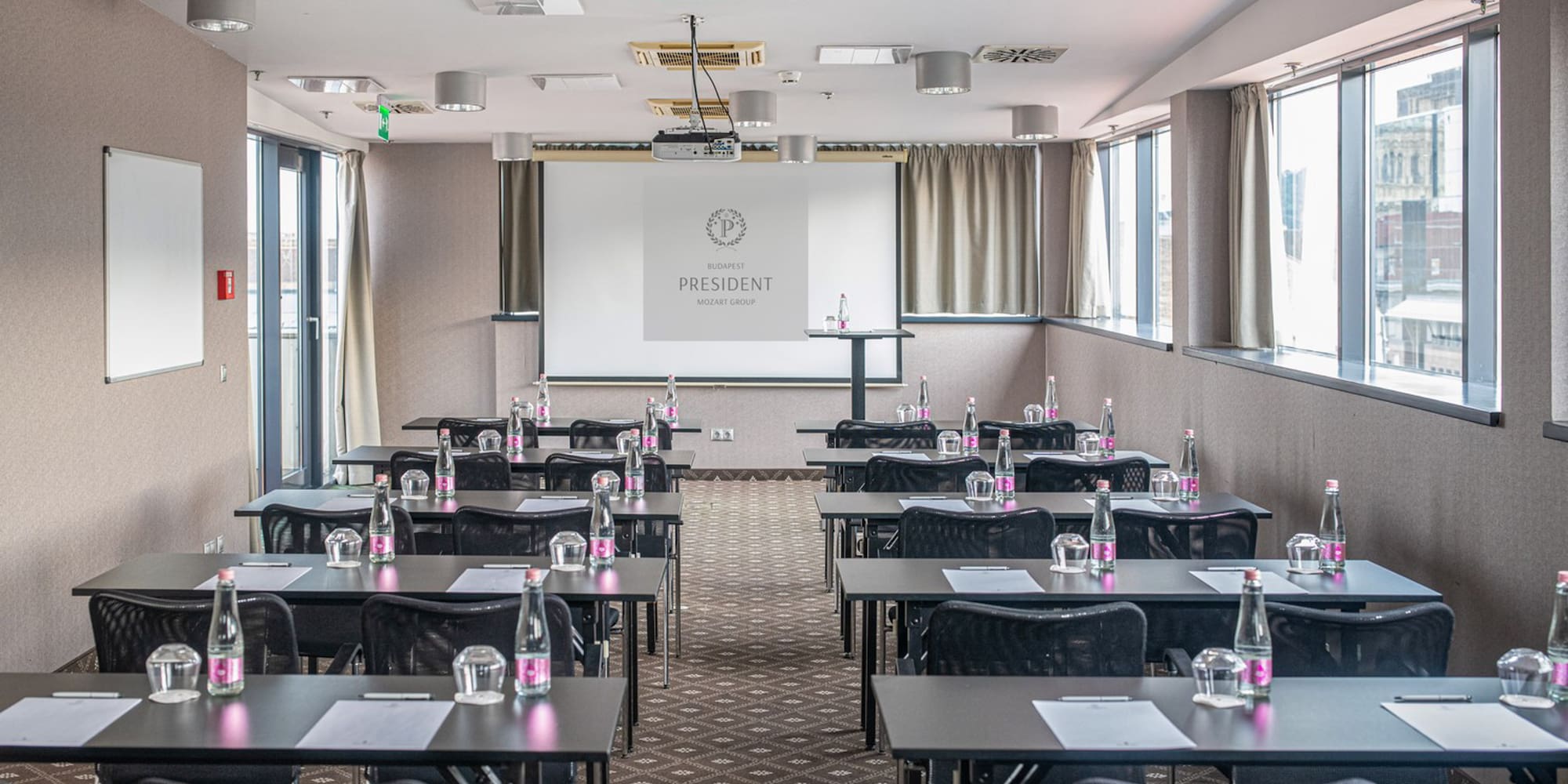 a room with tables and chairs