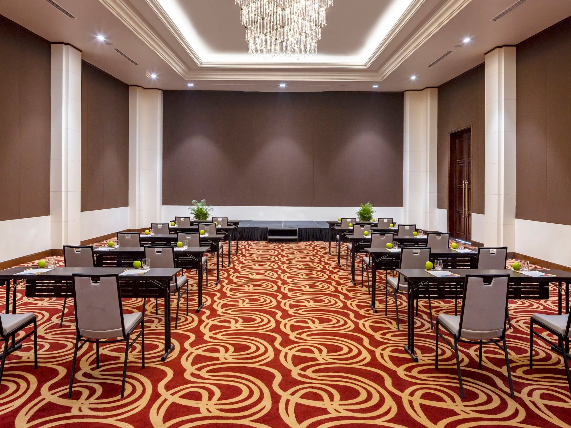 a room with tables and chairs