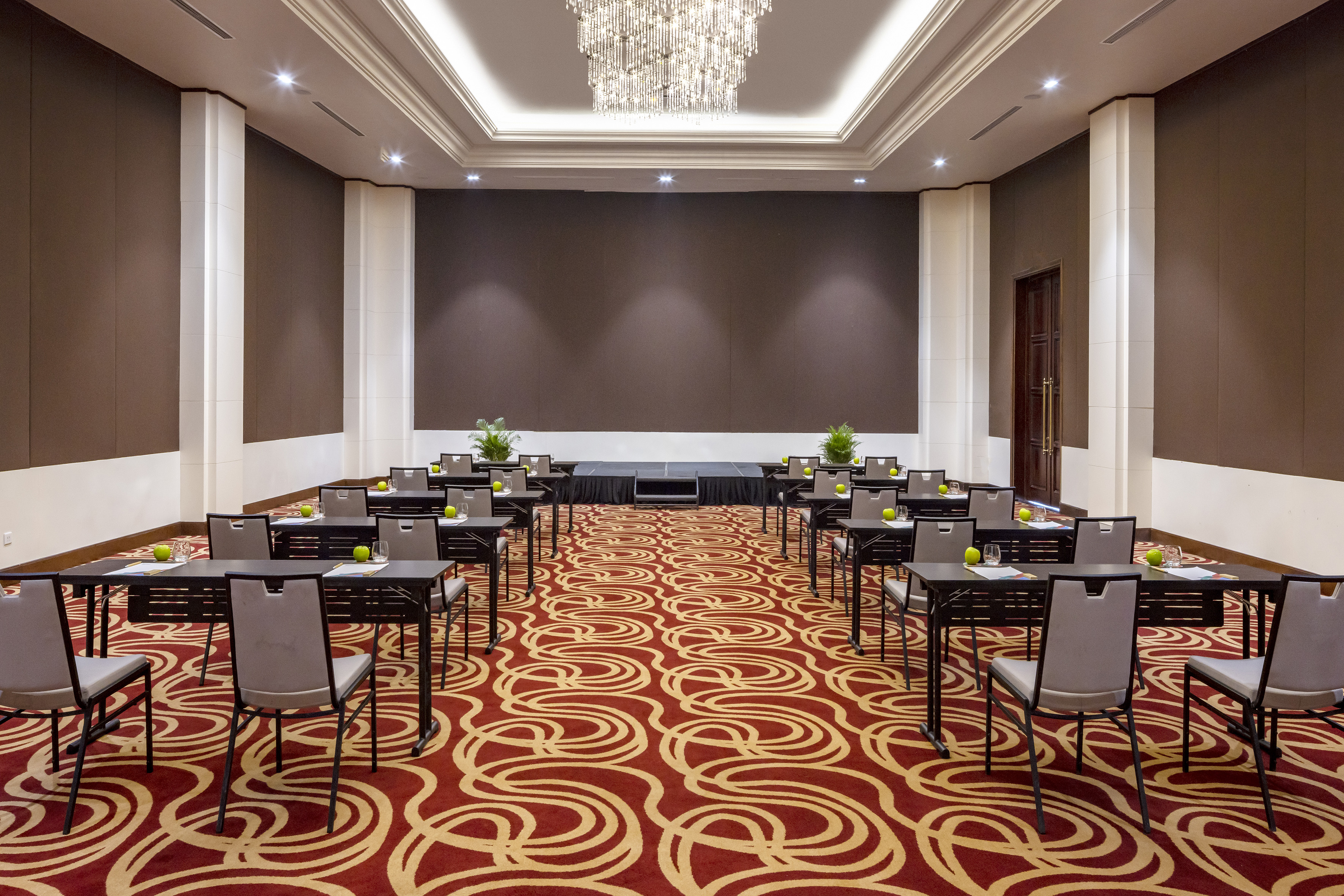 a room with tables and chairs