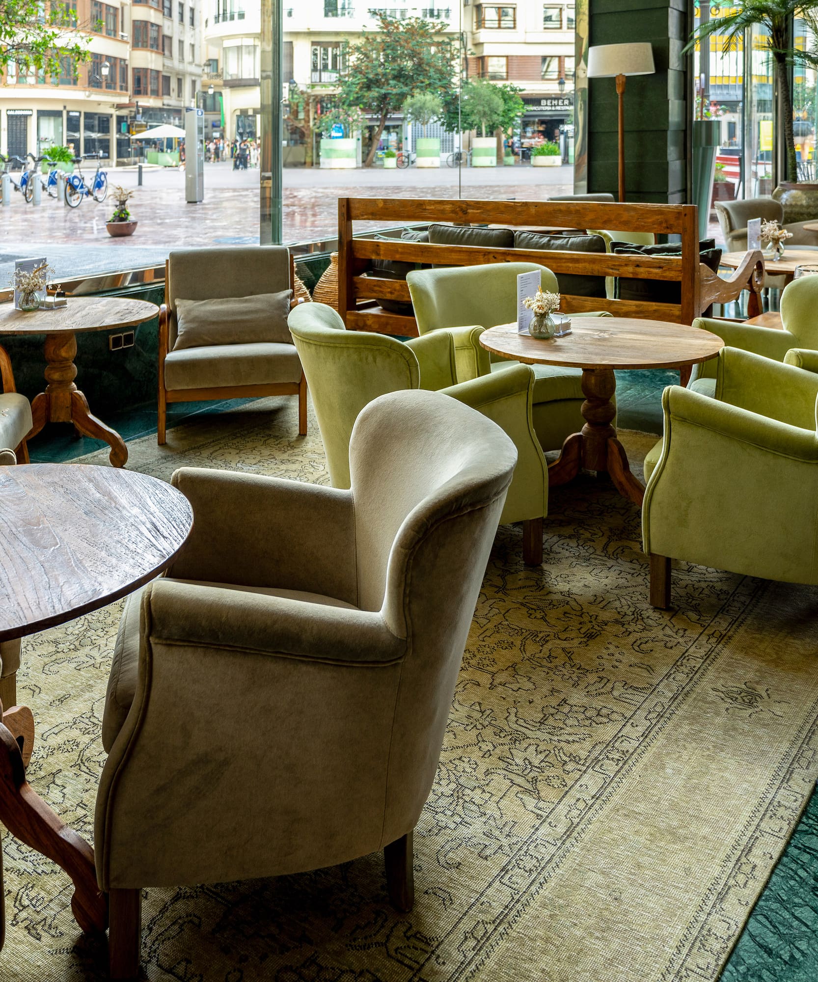 a room with tables and chairs