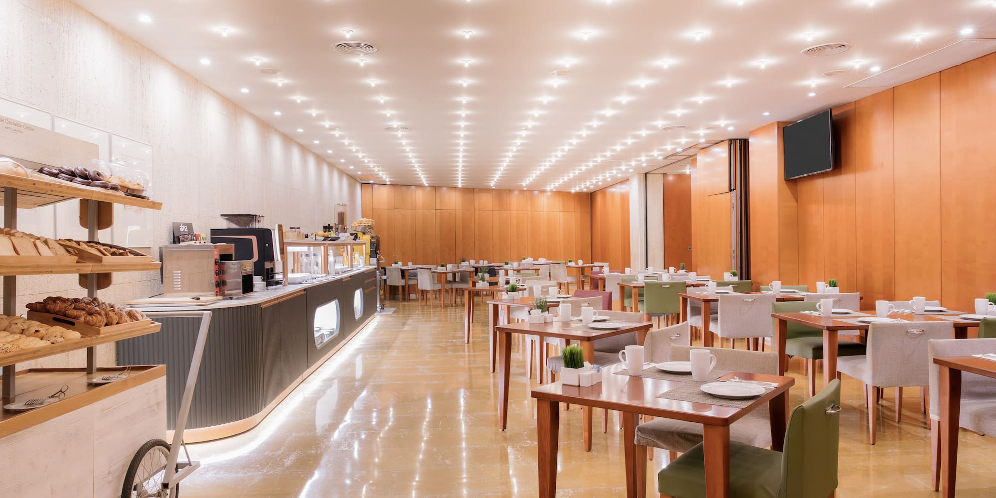 a room with tables and chairs