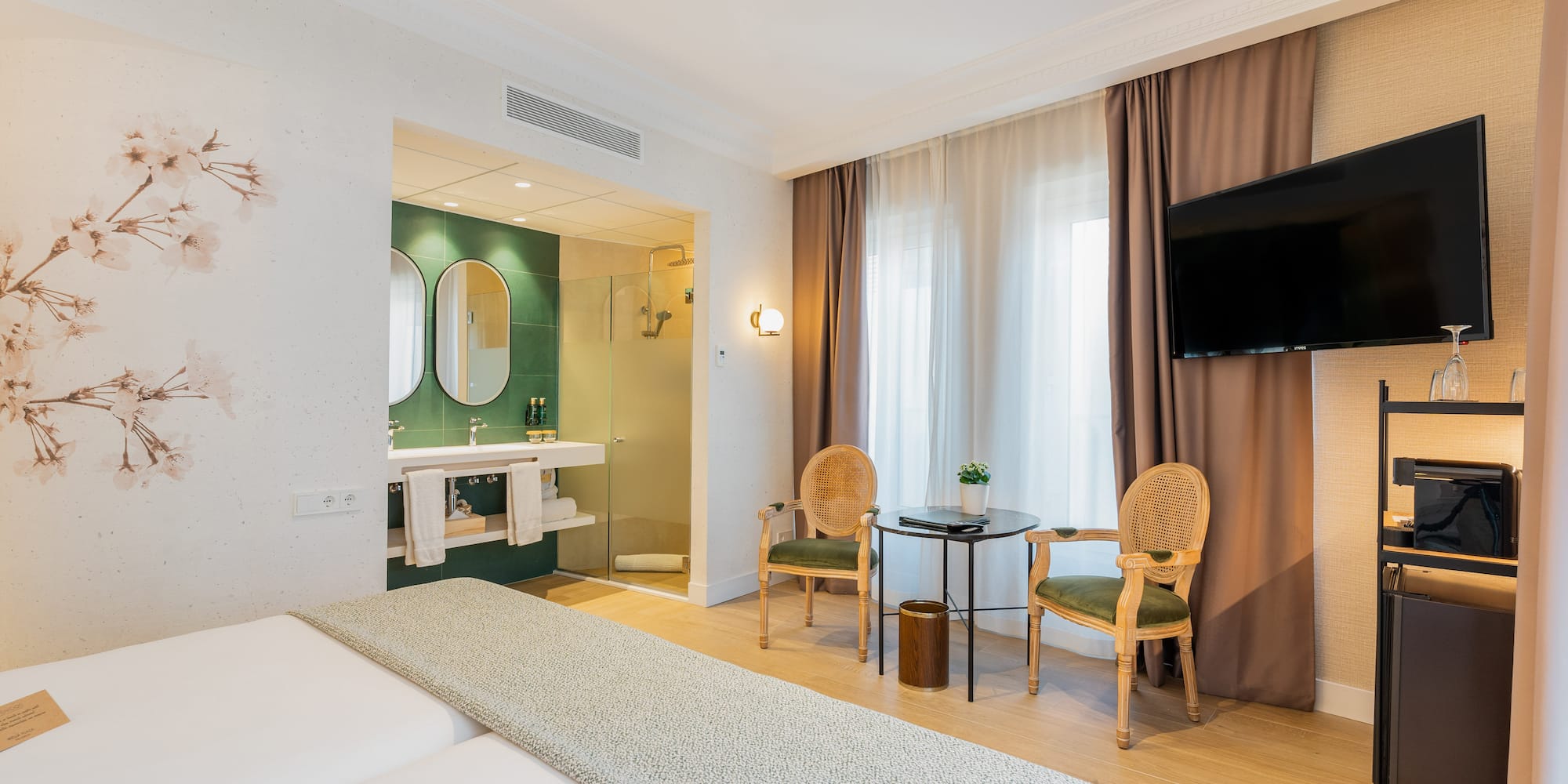 a room with a television and a table