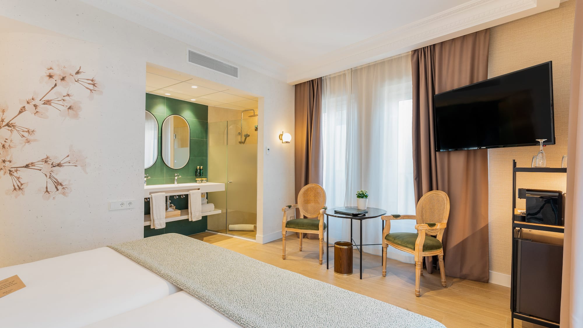 a room with a television and a table