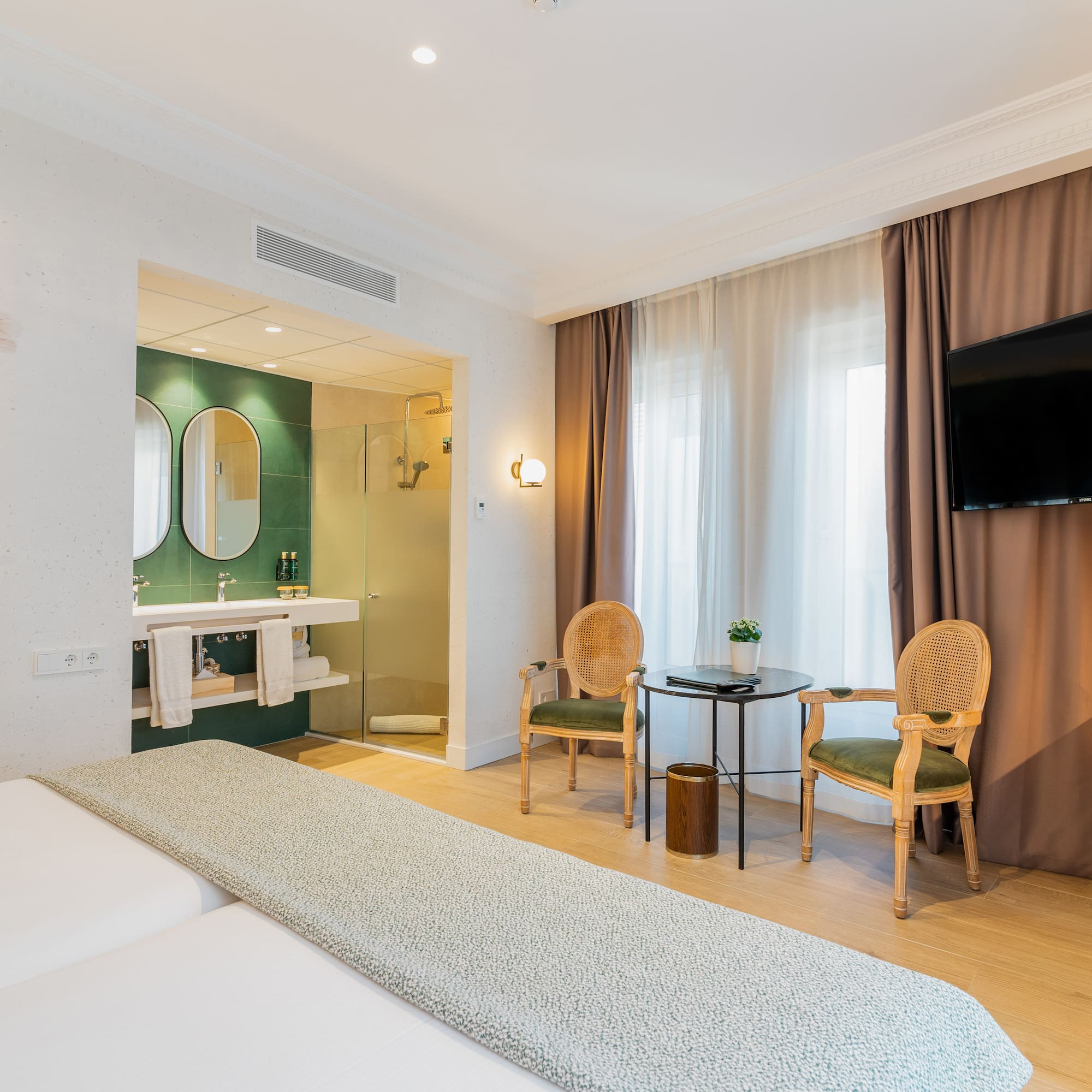 a room with a television and a table