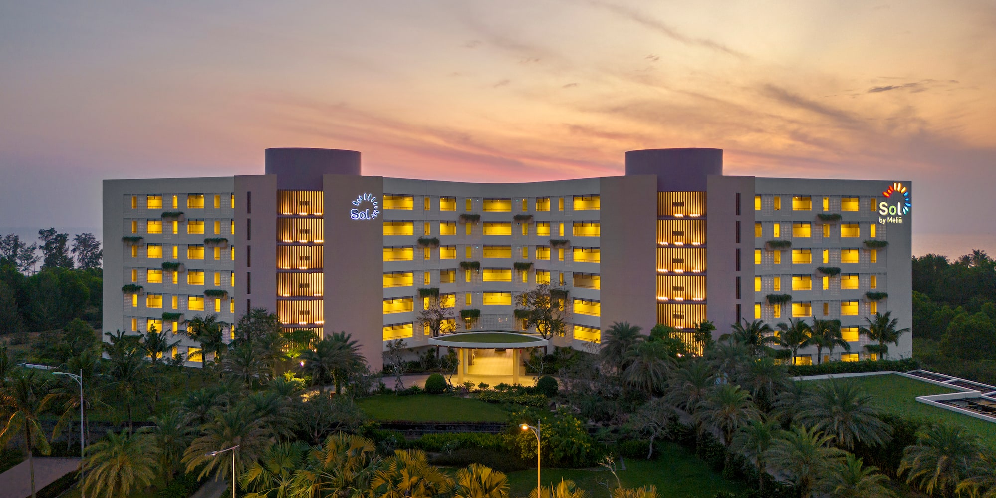 a building with trees around it
