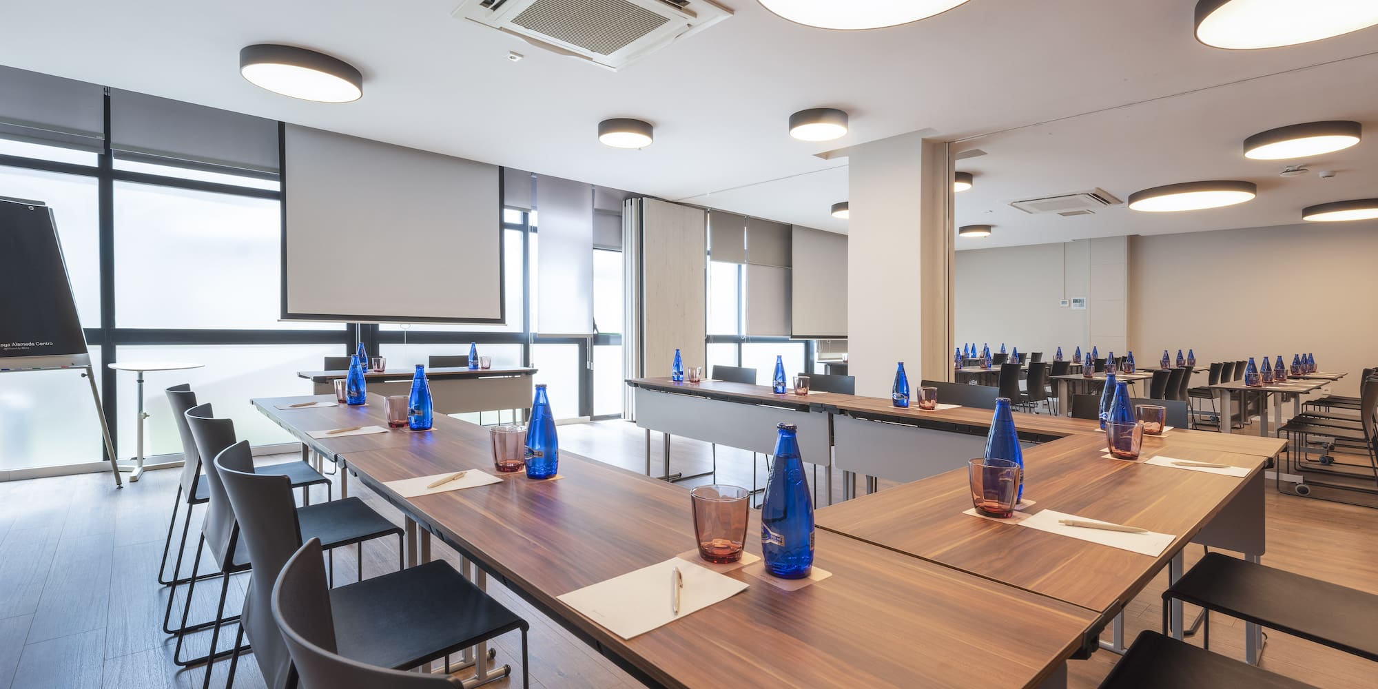a room with tables and chairs