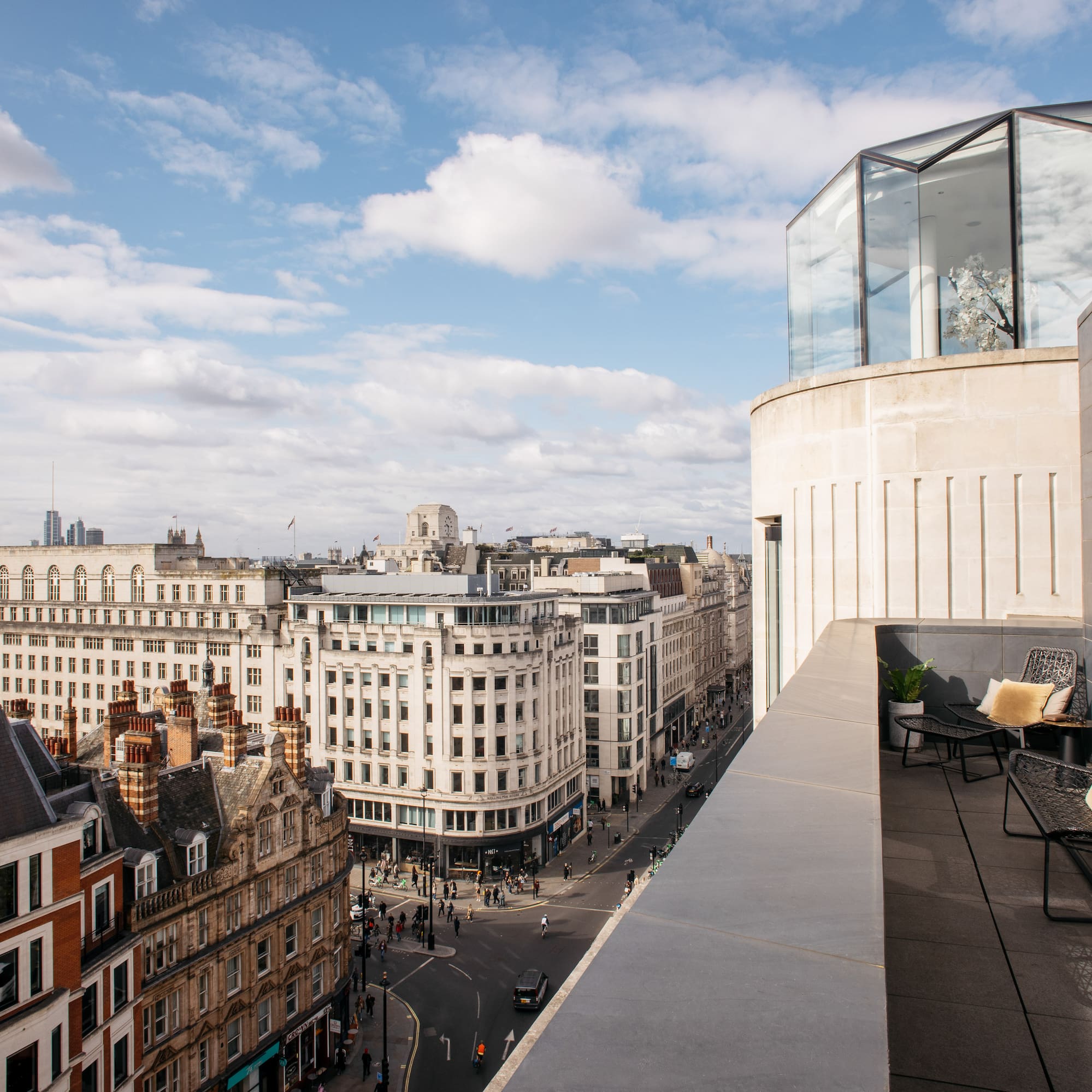 a view of a city from a balcony