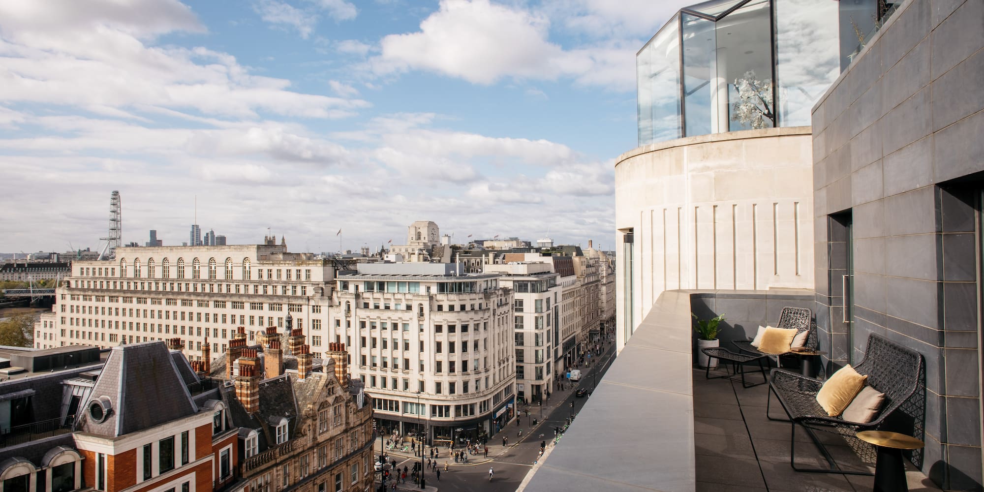 a view of a city from a balcony