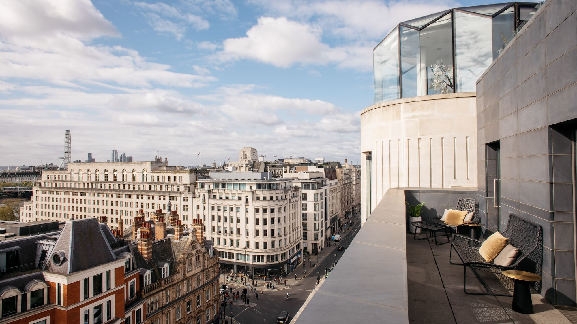 a view of a city from a balcony