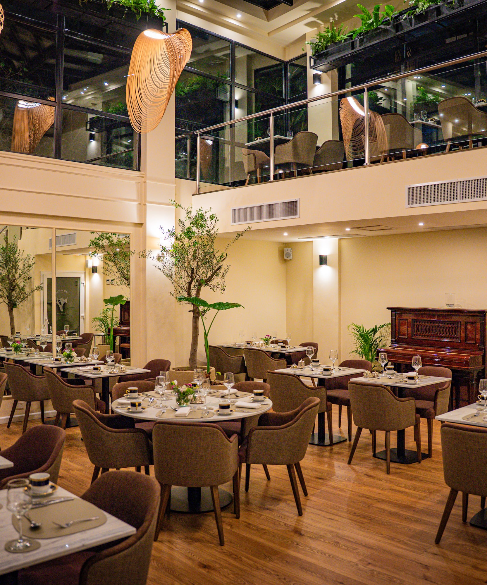 a room with tables and chairs