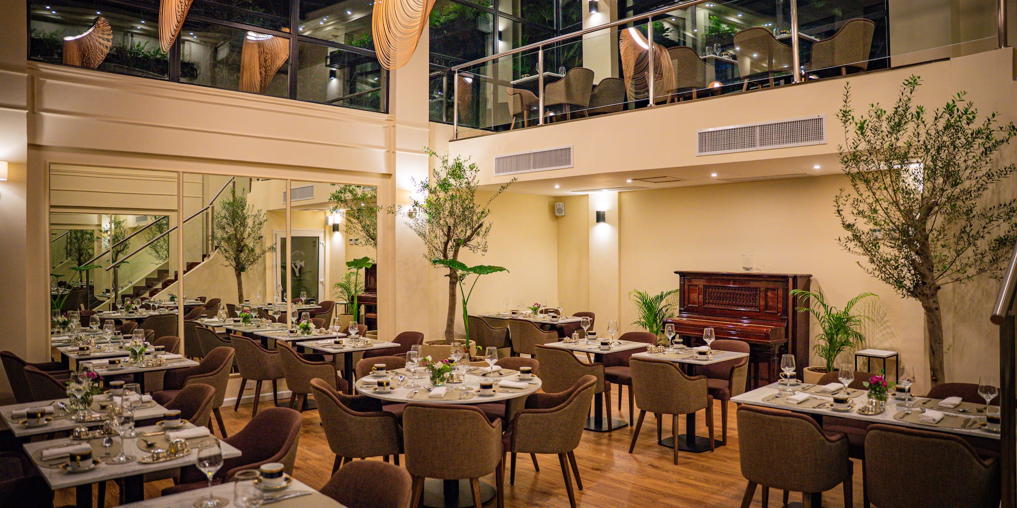a room with tables and chairs