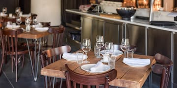 a table set up for a restaurant