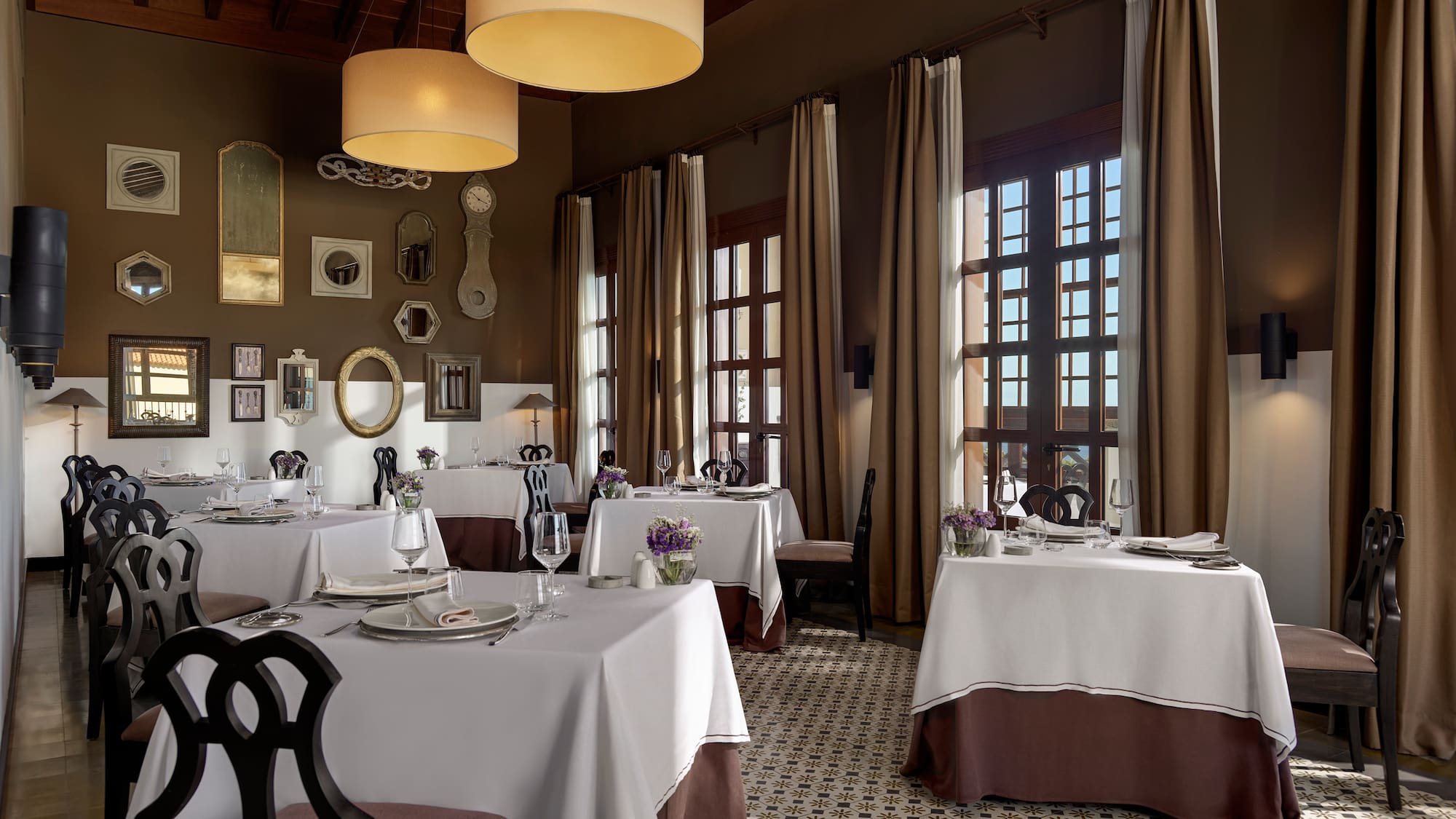 a room with tables and chairs