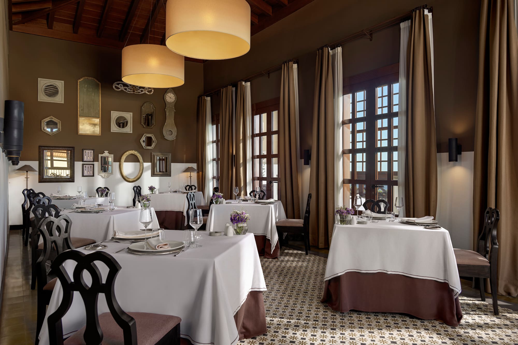 a room with tables and chairs