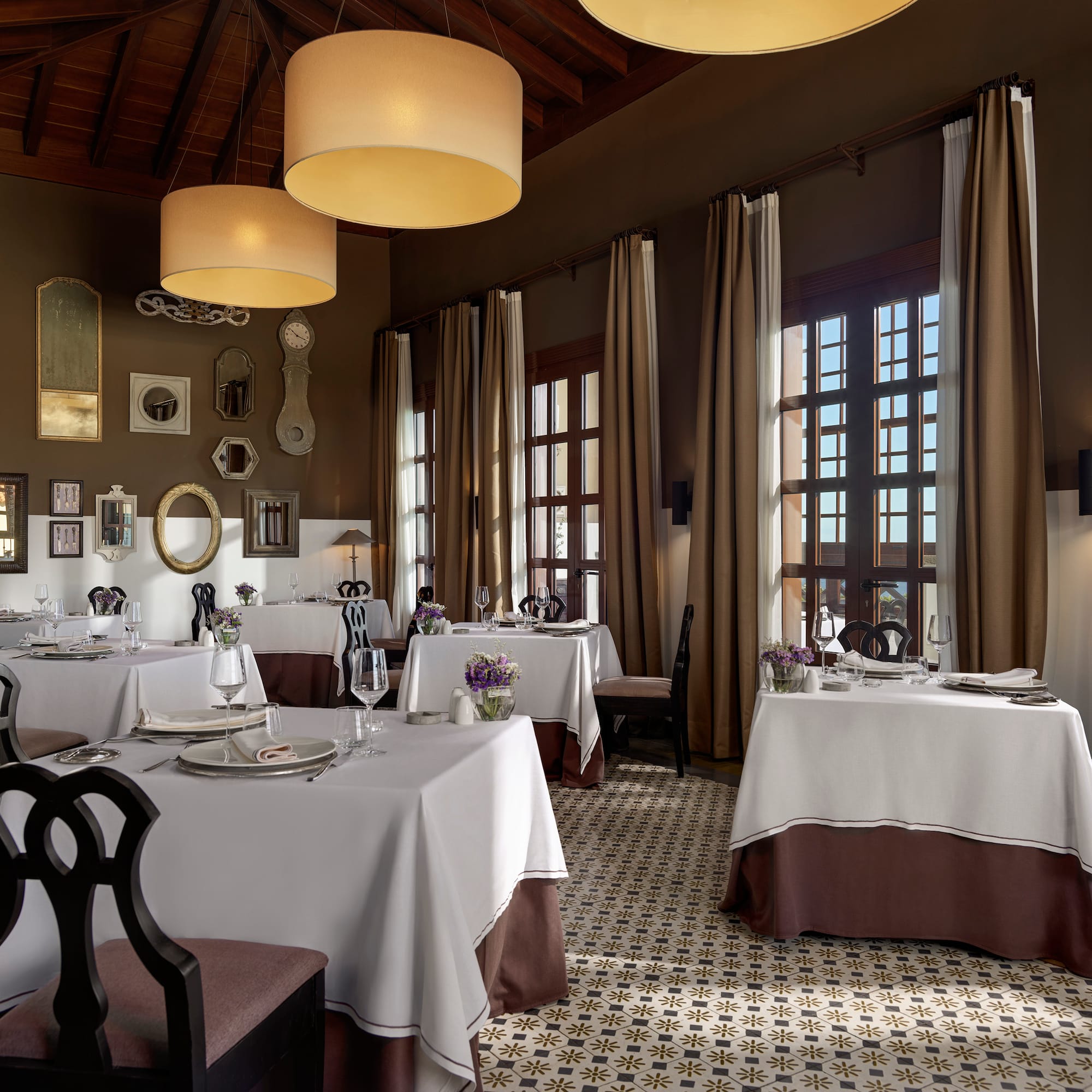 a room with tables and chairs